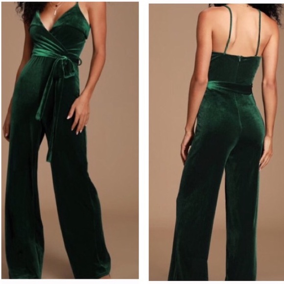 velvet jumpsuit green